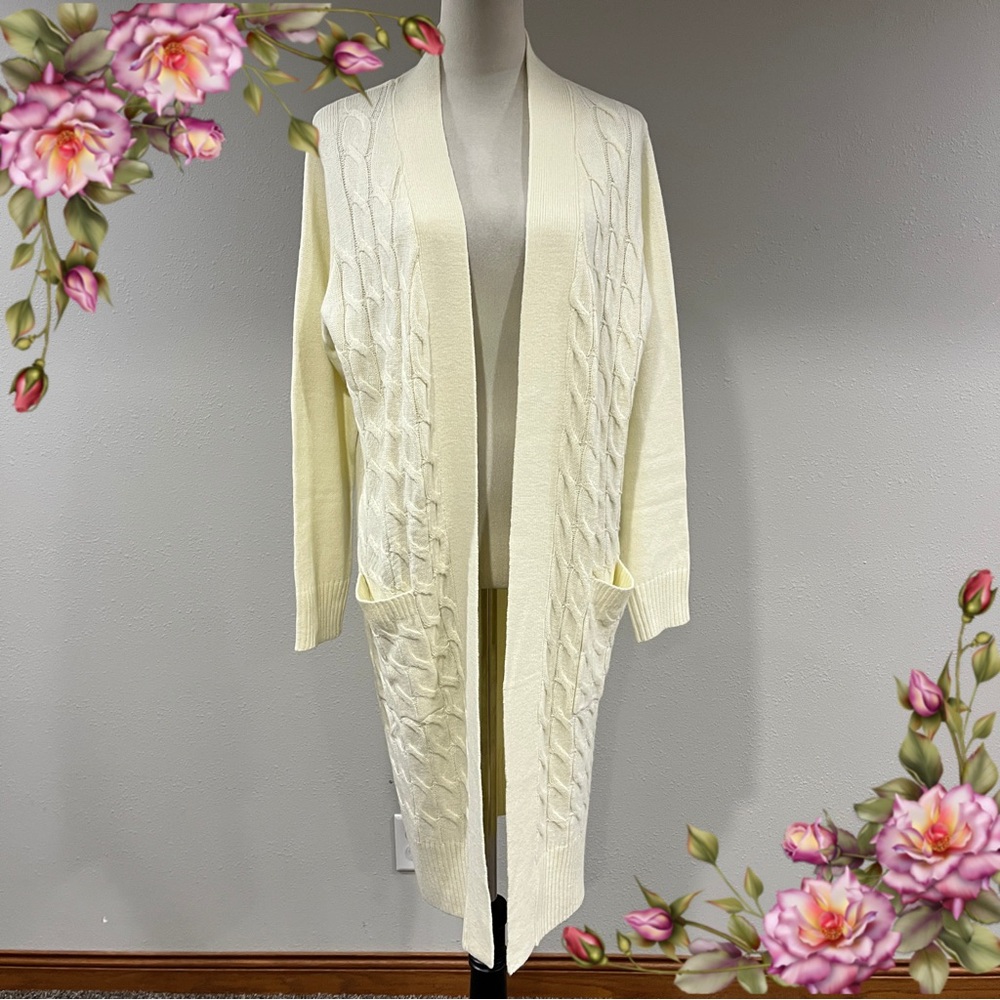 Elegant Cream off yellow‎ Open-Front long sleeve Cardigan